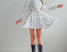 Платье в цветочный принт с оборками | PUSHKA SHOP