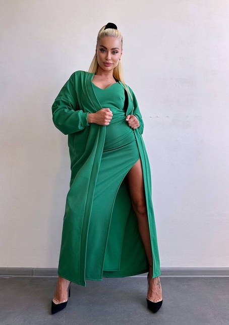 Комплект: сукня з філіжанками + кардиган максі з теплого рубчика  | PUSHKA SHOP