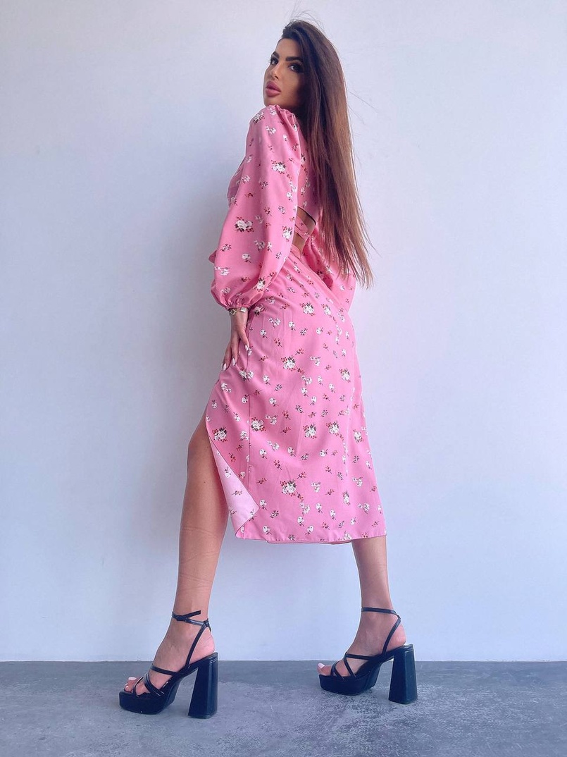 Квітковий комплект: топ із зав'язками на талії + спідниця міді з розрізом Квітковий комплект: топ із зав'язками на талії + спідниця міді з розрізом | PUSHKA SHOP