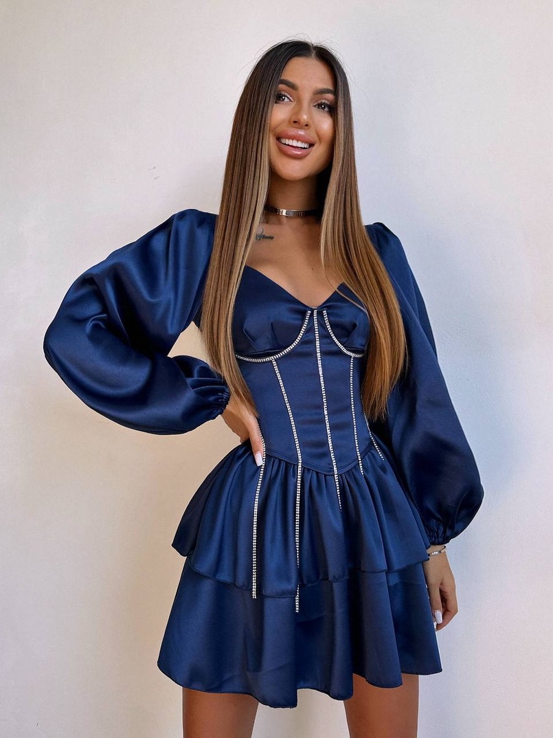 Комплект: сукня з подвійною спідницею + корсет, декорований стразами    | PUSHKA SHOP