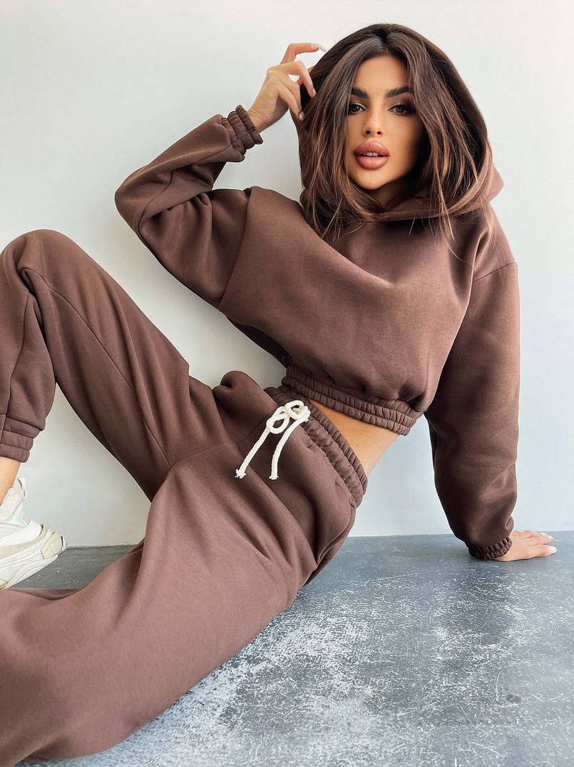 Базовый костюм на флисе с объемными капюшоном  Базовый костюм на флисе с объемными капюшоном  | PUSHKA SHOP