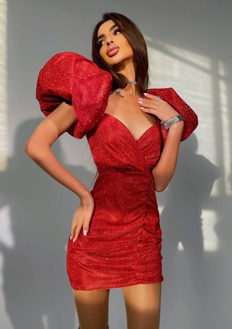 Блестящее платье с объемными рукавами  | PUSHKA SHOP