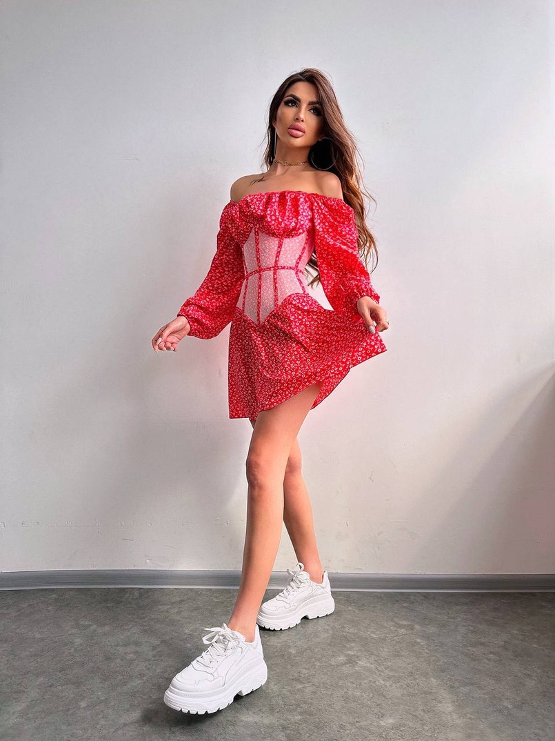 Сукня міні в квітковий принт + прозорий корсет  | PUSHKA SHOP