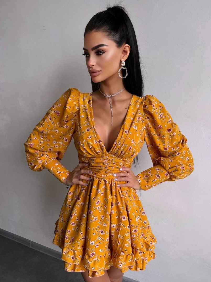 Сукня міні з пишною спідницею та драпіруванням на талії | PUSHKA SHOP