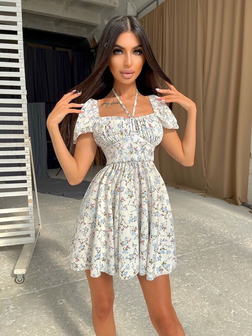 Летнее цветочное платье с завязками на груди  Летнее цветочное платье с завязками на груди  | PUSHKA SHOP