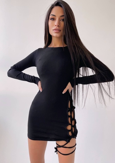 Трикотажное платье по фигуре  со шнуровкой  | PUSHKA SHOP