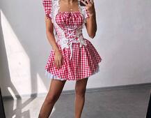 Сукня в клітинку декорована мереживом  | PUSHKA SHOP