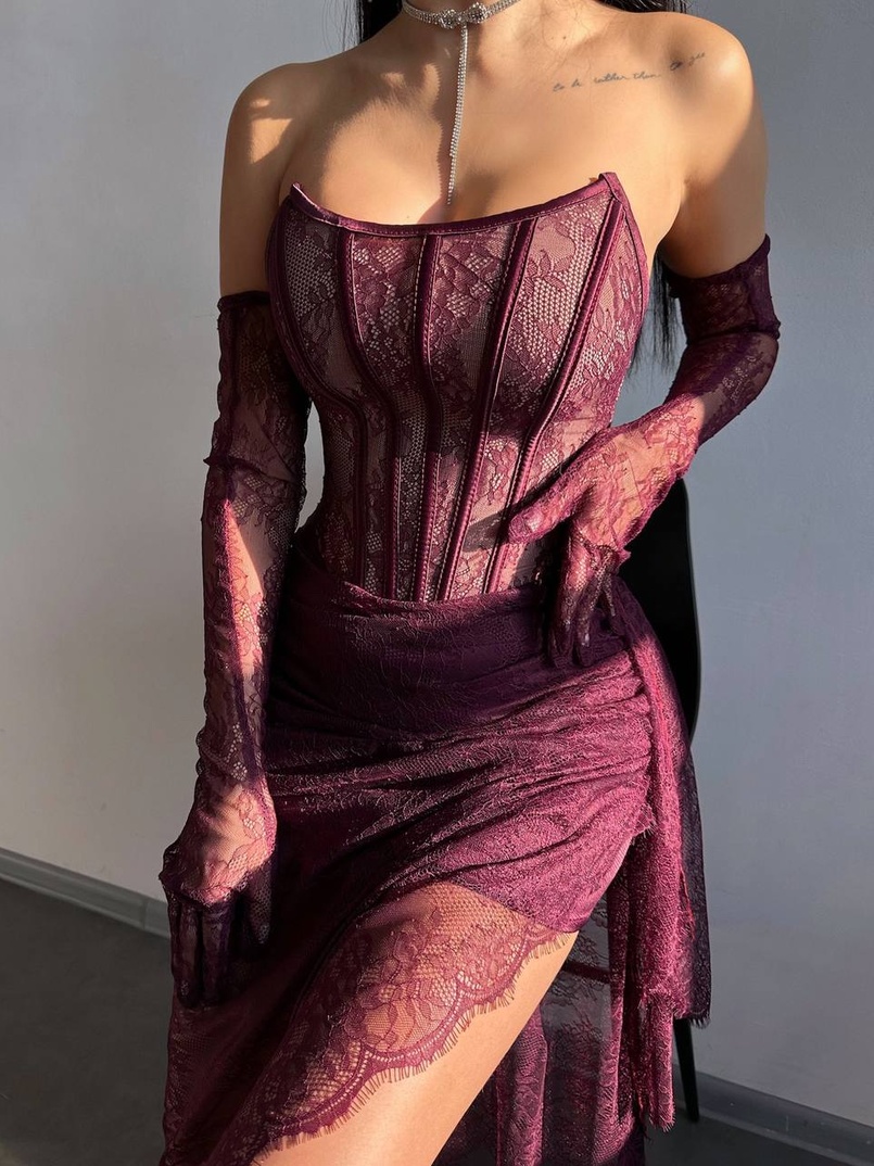 Мереживна сукня максі з рукавичками  | PUSHKA SHOP