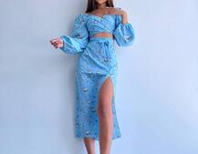 Квітковий комплект: топ із зав'язками на талії + спідниця міді з розрізом Квітковий комплект: топ із зав'язками на талії + спідниця міді з розрізом | PUSHKA SHOP