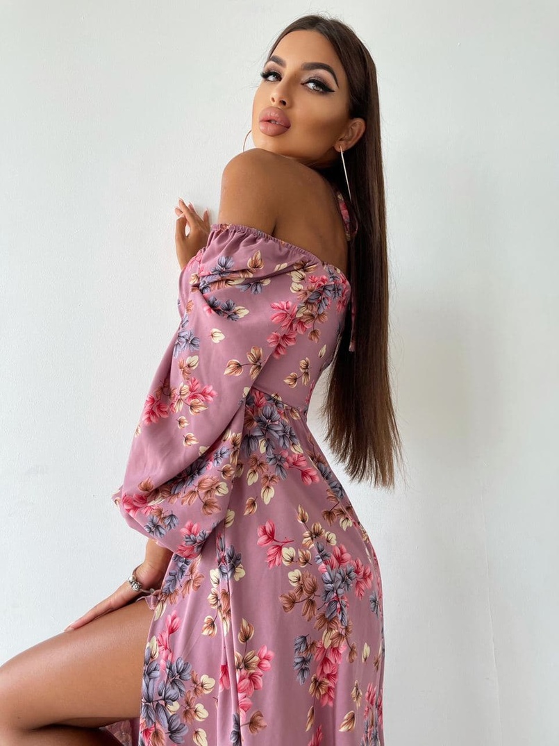 Цветочное платье миди с завязками на груди  | PUSHKA SHOP