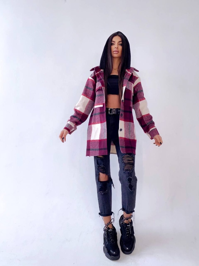 Кашемировая рубашка в клетку с капюшоном Кашемировая рубашка в клетку с капюшоном | PUSHKA SHOP