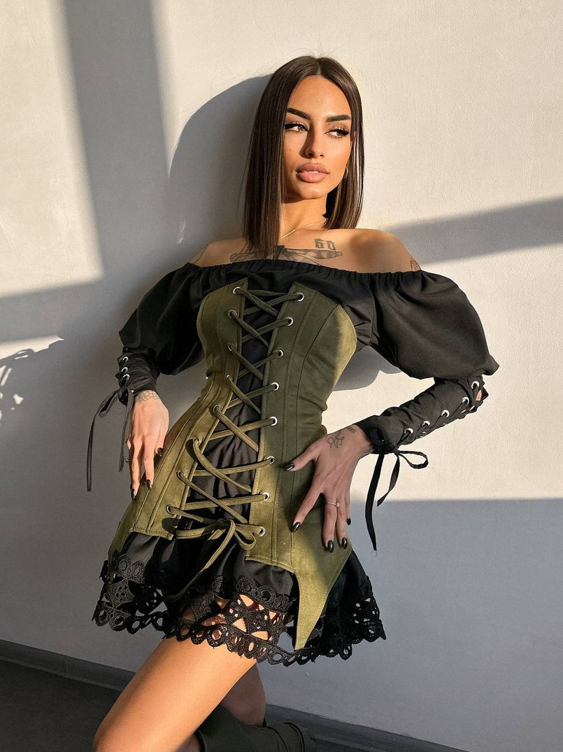 Комплект: сукня декорована мереживом + корсет Комплект: сукня декорована мереживом + корсет | PUSHKA SHOP