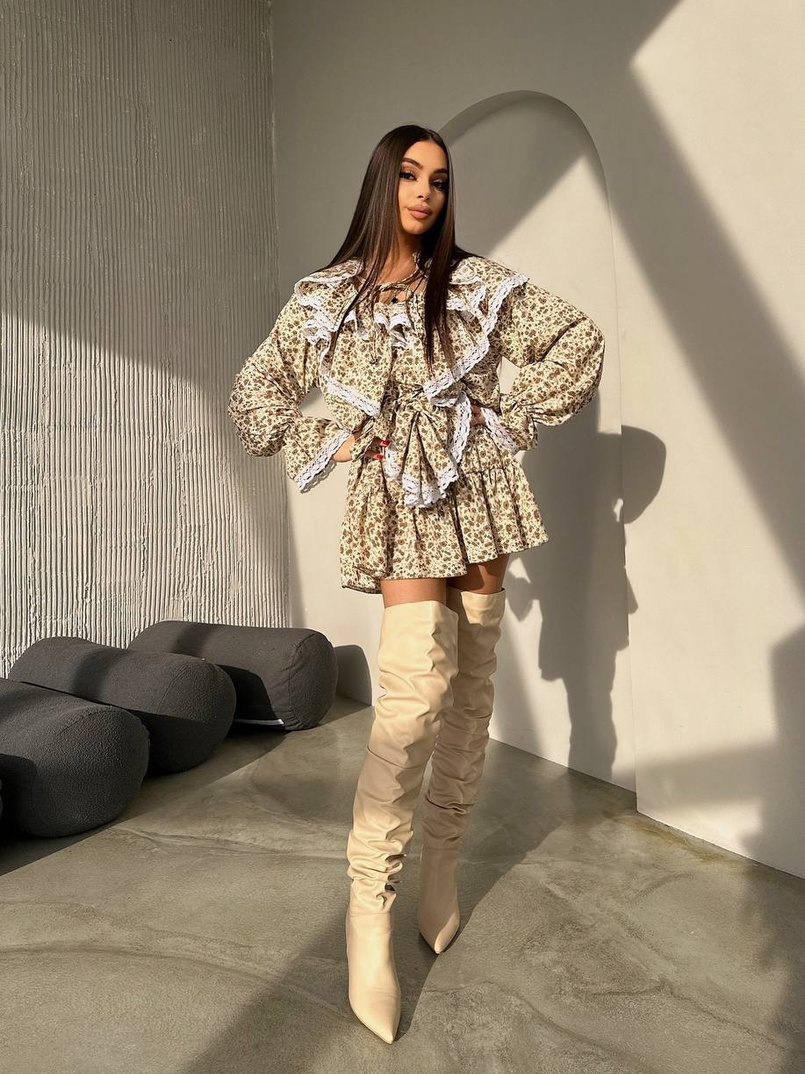 Сукня з квітковим принтом декорована мереживом    | PUSHKA SHOP