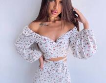 Квітковий комплект: топ із зав'язками на талії + спідниця міді з розрізом Квітковий комплект: топ із зав'язками на талії + спідниця міді з розрізом | PUSHKA SHOP