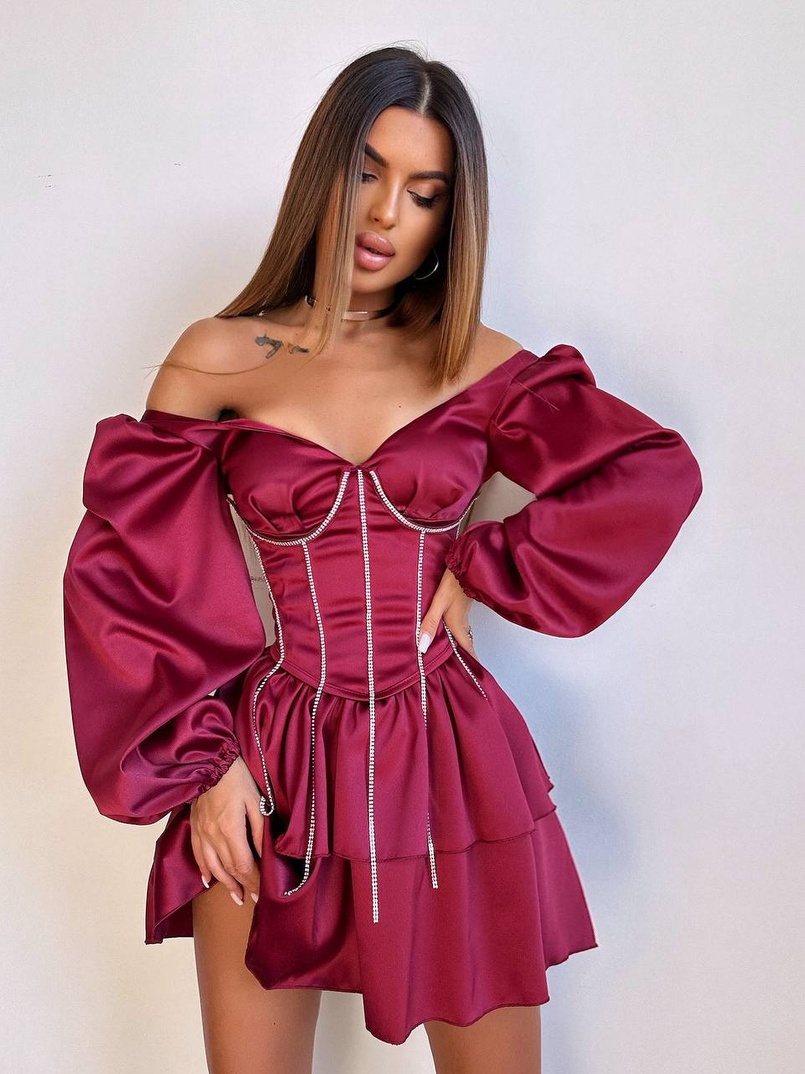 Комплект: сукня з подвійною спідницею + корсет, декорований стразами    | PUSHKA SHOP