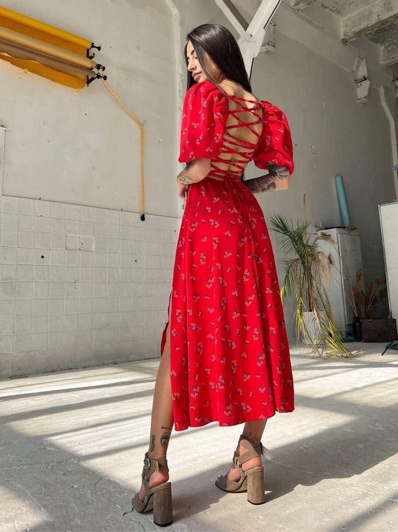 Платье миди со шнуровкой на спинке  Платье миди со шнуровкой на спинке  | PUSHKA SHOP