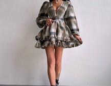 Сукня з подвійною спідницею та обʼємними рукавами у клітинку Сукня з подвійною спідницею та обʼємними рукавами у клітинку | PUSHKA SHOP