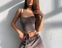 Велюровий комплект трійка: кофта + корсет з чашечками + джогери  | PUSHKA SHOP