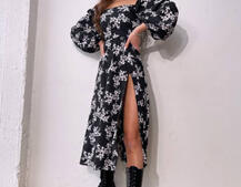 Квіткова сукня-міді зі шнурівкою на спинці та розрізом на ніжці | PUSHKA SHOP