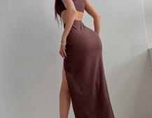 Комплект: топ с чашечками с эффектом push up + юбка миди с разрезом  | PUSHKA SHOP