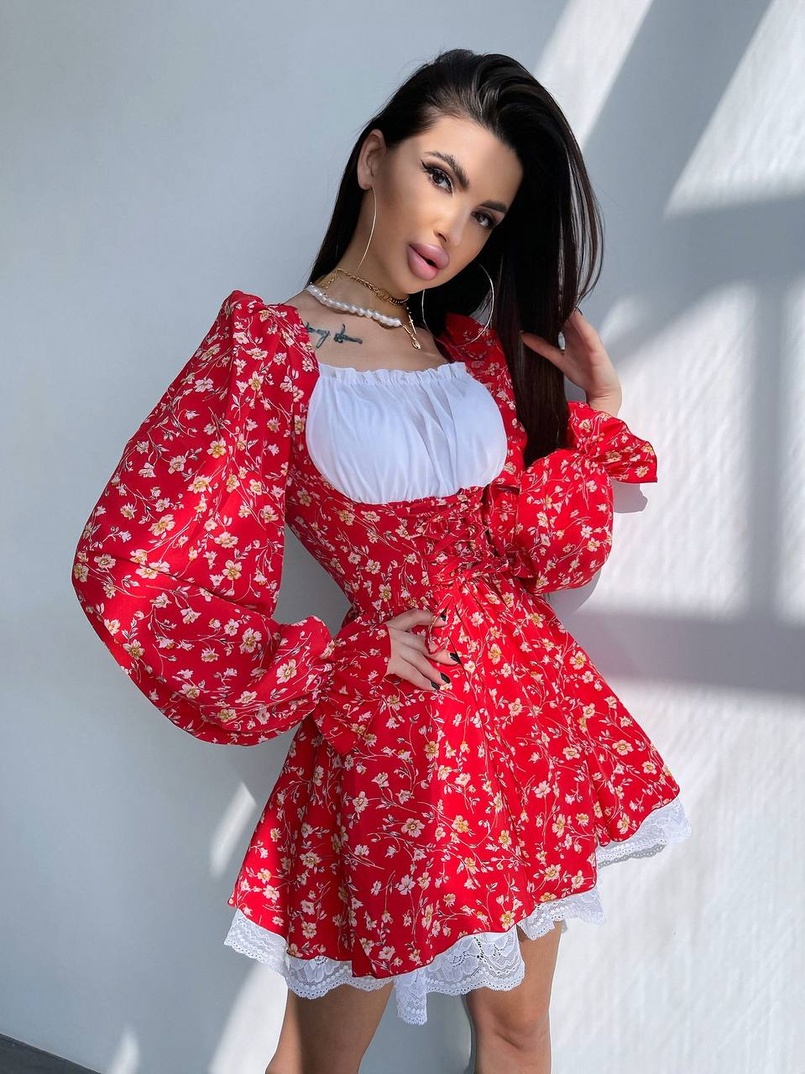 Квіткова сукня,декорована мереживом. | PUSHKA SHOP