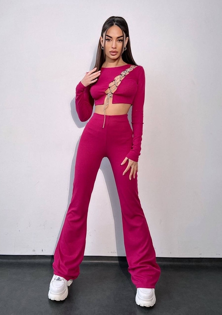 Комплект : штани кльош і топ декорований шнурком зі стразами  | PUSHKA SHOP