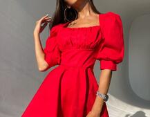 Платье с объемными рукавами из хлопка Платье с объемными рукавами из хлопка | PUSHKA SHOP