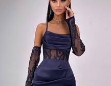 Комплект: корсет, декорований мереживом   + рукавички+ спідниця міні з драпіруванням   | PUSHKA SHOP