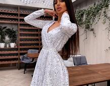 Платье с пайетками и запахом на груди | PUSHKA SHOP