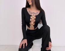 Комплект : штани кльош і топ , декорований метеликами Комплект : штани кльош і топ , декорований метеликами | PUSHKA SHOP