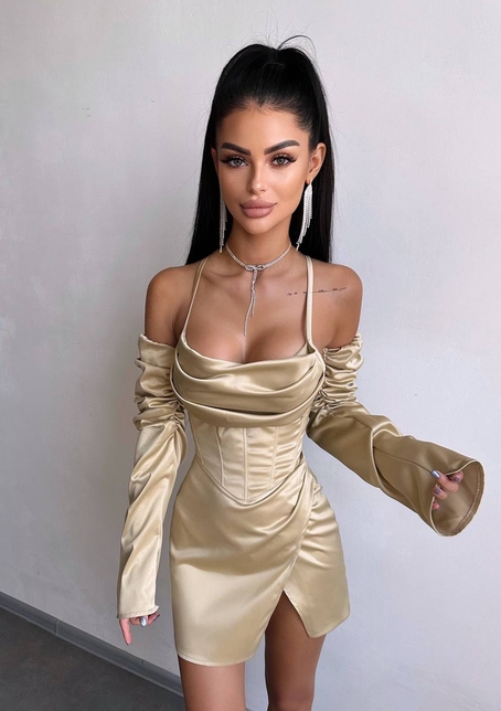 Комплект: корсет з рукавами    + спідниця міні з драпіруванням   | PUSHKA SHOP