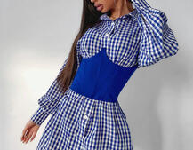 Платье-рубашка в клетку с корсетом на косточках со шнуровкой Платье-рубашка в клетку с корсетом на косточках со шнуровкой | PUSHKA SHOP