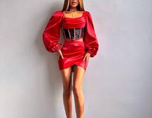 Комплект: корсет, декорований стразами   + спідниця міні з драпіруванням  | PUSHKA SHOP