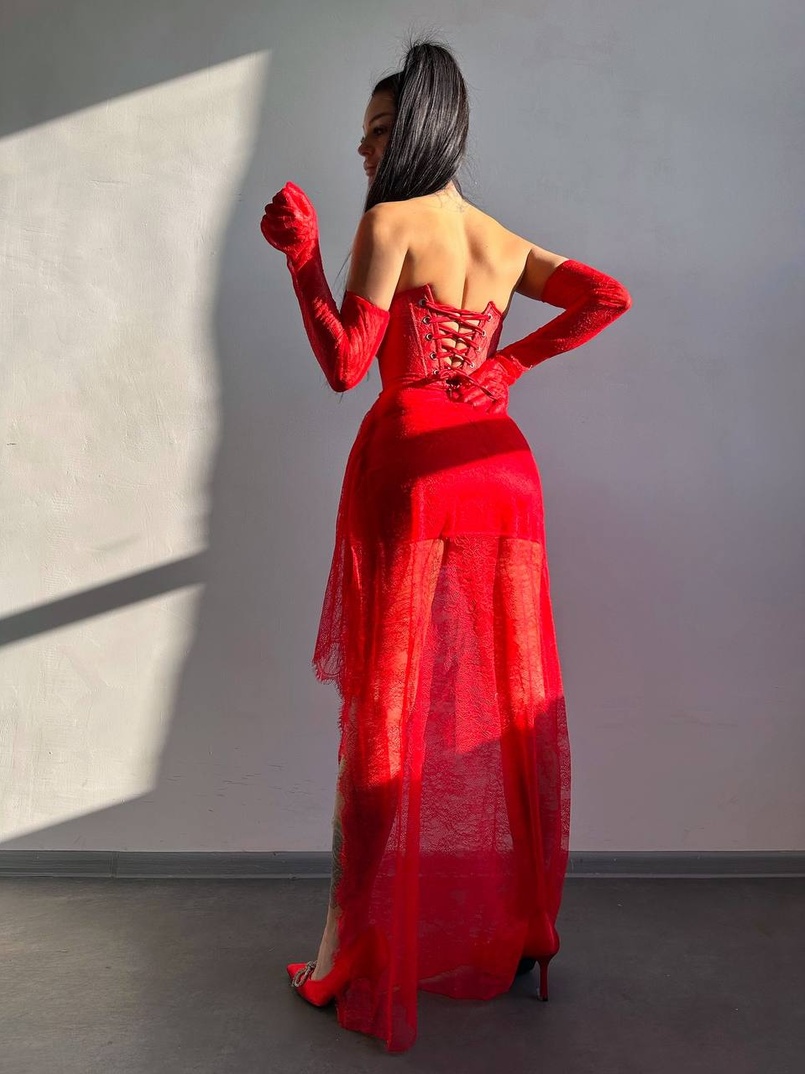 Мереживна сукня максі з рукавичками  | PUSHKA SHOP