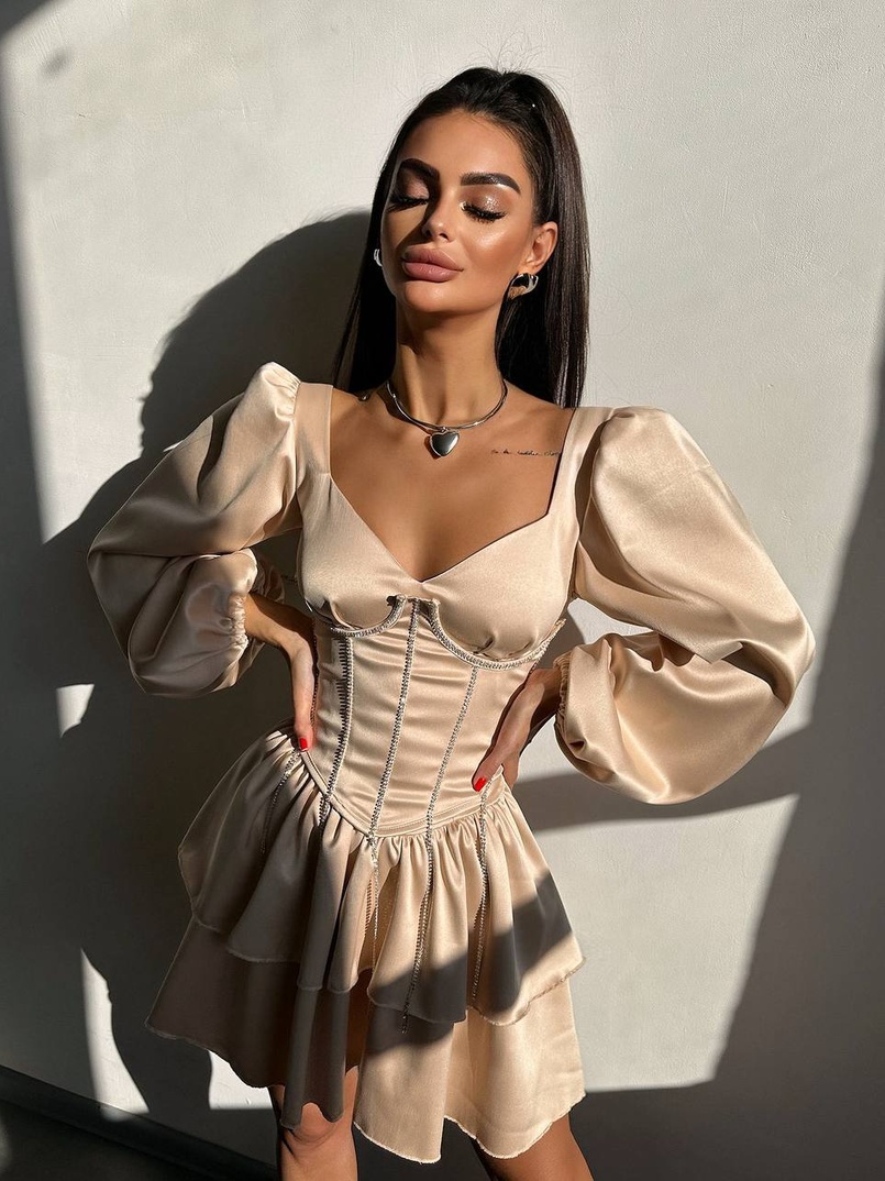 Комплект: сукня з подвійною спідницею + корсет, декорований стразами    | PUSHKA SHOP