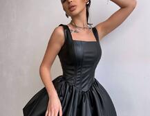 Корсетна сукня з еко-шкіри зі спідницею-балоном | PUSHKA SHOP