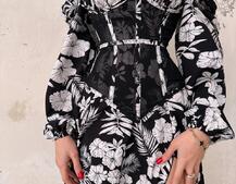 Сукня міді з розрізом в квітковий принт + прозорий корсет  | PUSHKA SHOP