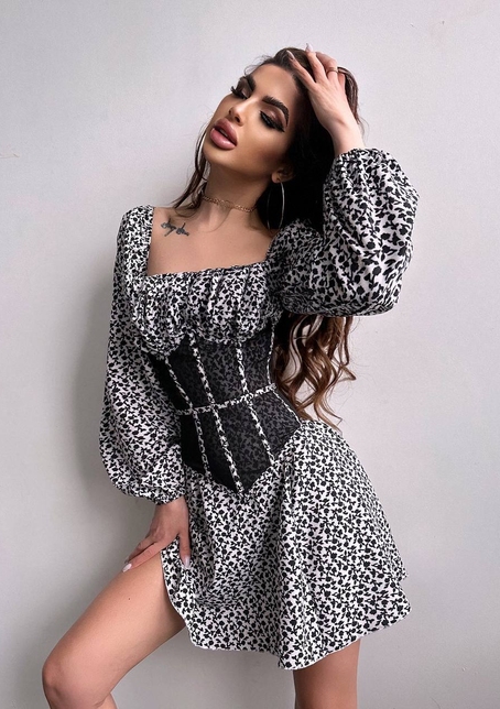 Сукня міні в квітковий принт + прозорий корсет  | PUSHKA SHOP