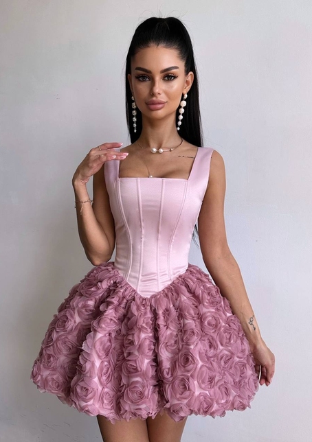 Розкішна сукня міні з пишною спідницею з 3D-троянд  | PUSHKA SHOP