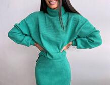 Костюм із теплого трикотажу-рубчика: светр + спідниця | PUSHKA SHOP