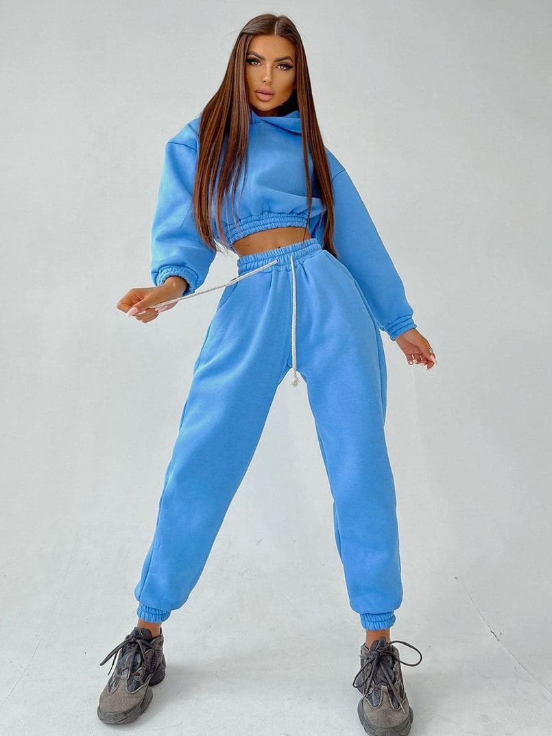 Тёплый базовый костюм на флисе с объемными капюшоном  | PUSHKA SHOP