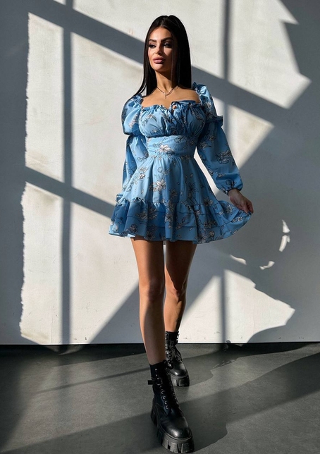 Квіткова сукня з воланами та шнуровкою по спинці | PUSHKA SHOP