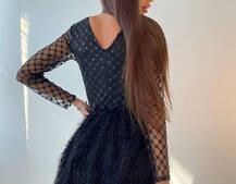 Платье с блестящим верхом и пушистой юбочкой Платье с блестящим верхом и пушистой юбочкой | PUSHKA SHOP