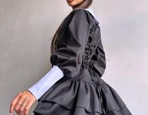 Котонова сукня з рюшами на гудзиках зі шнурівкою на спинці | PUSHKA SHOP