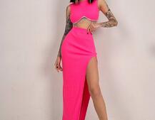 Комплект: топ з бахромою зі страз та спідниця з розрізом Комплект: топ з бахромою зі страз та спідниця з розрізом | PUSHKA SHOP