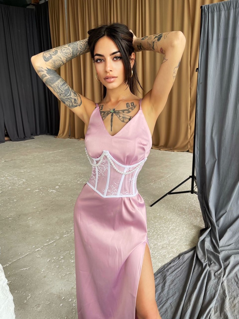 Платье-комбинация + корсет из кружева с жемчугом Платье-комбинация + корсет из кружева с жемчугом | PUSHKA SHOP