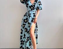 Сукня міді  із запахом та об'ємними рукавами | PUSHKA SHOP