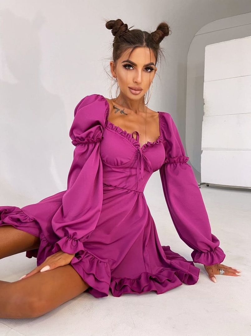 Платье с чашечками и пышной юбкой с оборками   | PUSHKA SHOP