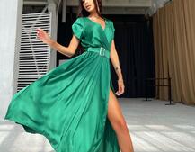 Шелковое платье-миди с широким поясом  | PUSHKA SHOP