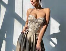 Комплект: корсет-бюстьє , декорований стразами + спідниця максі з розрізом Ручна робота Комплект: корсет-бюстьє , декорований стразами + спідниця максі з розрізом Ручна робота | PUSHKA SHOP